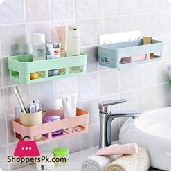 Multi Storage Wall Hanging Shelf Plastic Self Adhesive Magic Sticker One Piece