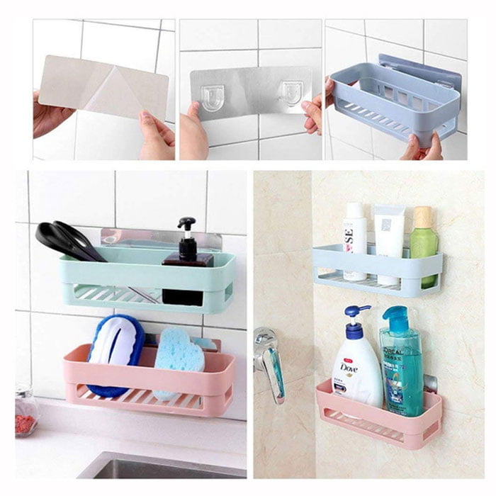 Multi Storage Wall Hanging Shelf Plastic Self Adhesive Magic Sticker One Piece