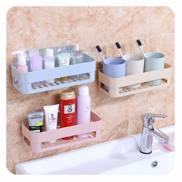 Multi Storage Wall Hanging Shelf Plastic Self Adhesive Magic Sticker One Piece