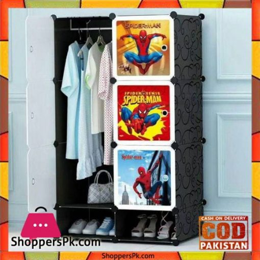 Spiderman Portable 6 Cube Cabinet With Hanging Rod With Shoe Rack