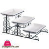 3 Floor Ceramic Dish With Silver And Black Stand - Beautiful Serving Set