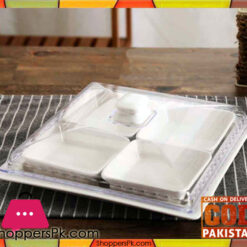 5 Pcs Porcelain Serving Dish with Glassware Cover