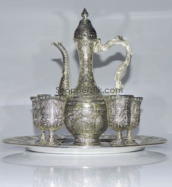 Arabic Turkish Coffee Cups Gawa Set of 8 Silver - Zam Zam Water Set