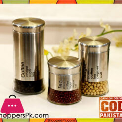 Elegant Tea, Coffee and Sugar Glass Storage Canister Set Stainless Steel
