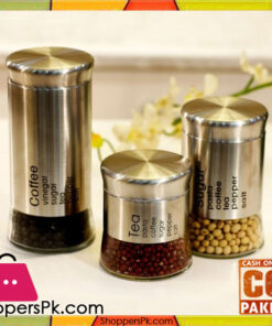 Elegant Tea, Coffee and Sugar Glass Storage Canister Set Stainless Steel