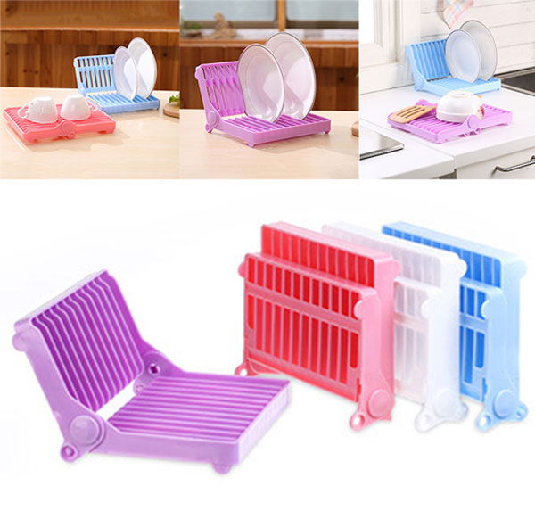 Kitchen Plastic Draining Tray Dish Drainer Drying Rack Tray Sink Holder Basket Knife Sponge Fork Holder Dish Folding Rack
