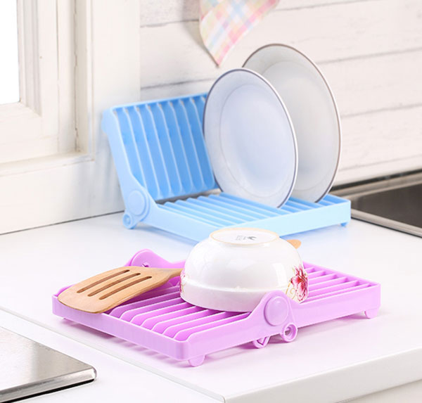 Kitchen Plastic Draining Tray Dish Drainer Drying Rack Tray Sink Holder Basket Knife Sponge Fork Holder Dish Folding Rack