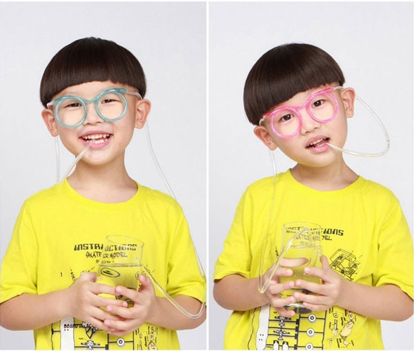 Hot! Funny Soft Plastic Straw Glasses Unique Flexible Drinking Tube Kids