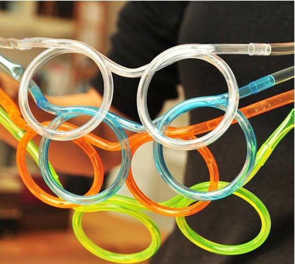Hot! Funny Soft Plastic Straw Glasses Unique Flexible Drinking Tube Kids