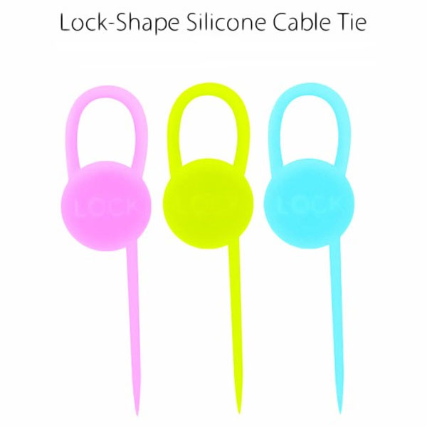 Lock Shaped Silicone Cable Tie Set Of 3