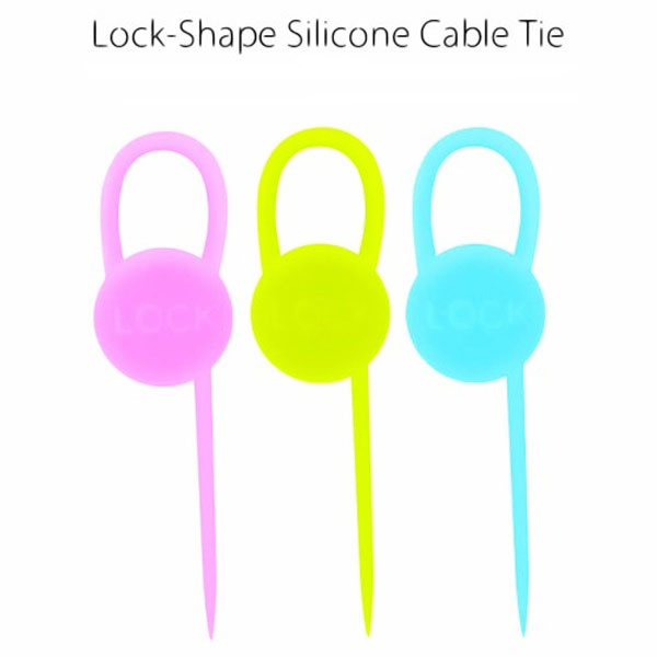 Lock Shaped Silicone Cable Tie Set Of 3