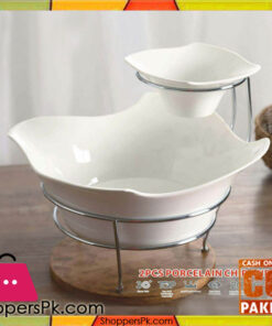 SOLECASA Porcelain 2 Pcs Bowl Set with Stand