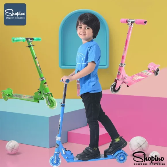 Foldable-Kids-Scooty-3-Black-Wheel-Transparent-Wheel-With-Adjustable-Height-For-2-8-Years-Kids