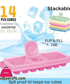 Ice Cube Tray with Lid and Flip & Fill Tabs, Assorted Colors