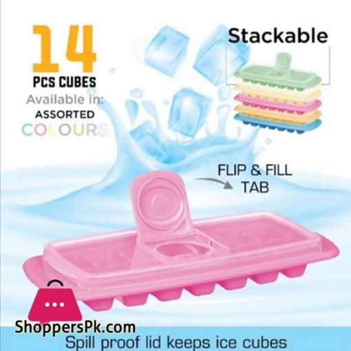 Ice Cube Tray with Lid and Flip & Fill Tabs, Assorted Colors