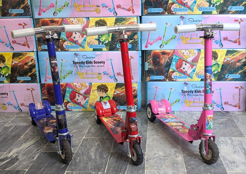 Shopino Kids Scooter Foldable - Black &Amp; Transparent Wheel - Bacchon Ki Scooty - Adjustable Height - 2-8 Years Kids