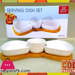 Imperial 3 Pieces Serving Dish With Bamboo Wooden Stand