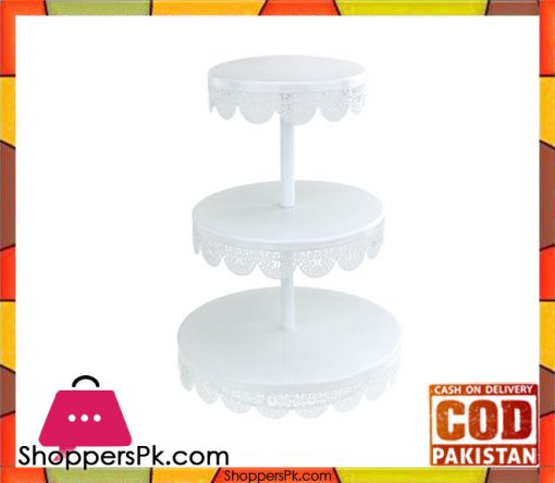 Round Metal Cupcake Stand with Eyelet Edge, 3-Tier, White