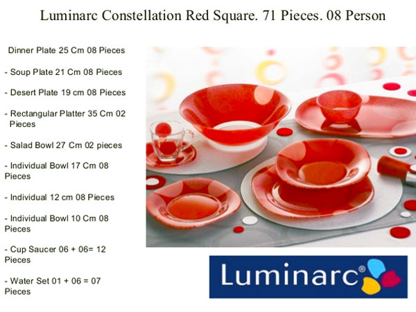 Luminarc Glassware Red Dinner Set 71 Pieces - 8 Person