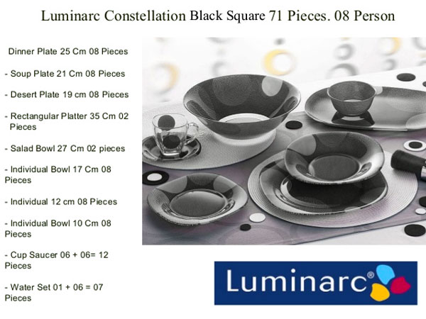 Luminarc Glassware Black Square Dinner Set 71 Pieces - 8 Person