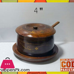 Wooden Brass Work Sugar Pot 4 Inch