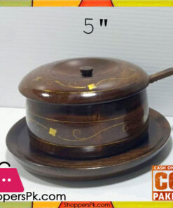 Wooden Brass Work Sugar Pot 5 Inch