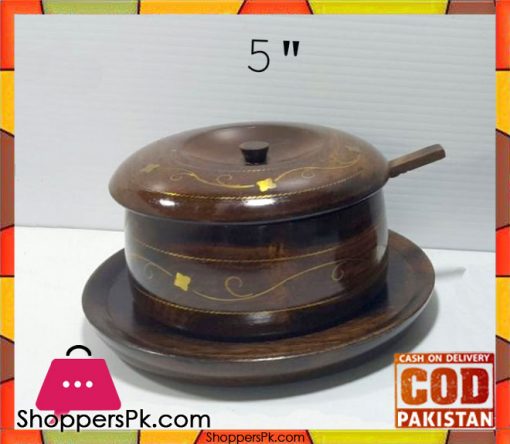 Wooden Brass Work Sugar Pot 5 Inch