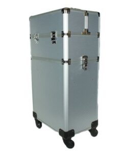 ABL 4 in 1 Portable Traveling Aluminum Professional Makeup Trolley Cart with Multiple-Sized Compartments and Wheels - Silver