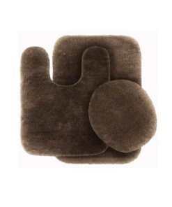 3 Pc BROWN Bathroom Set Bath Mat RUG, Contour, and Toilet Lid Cover, with Rubber Backing
