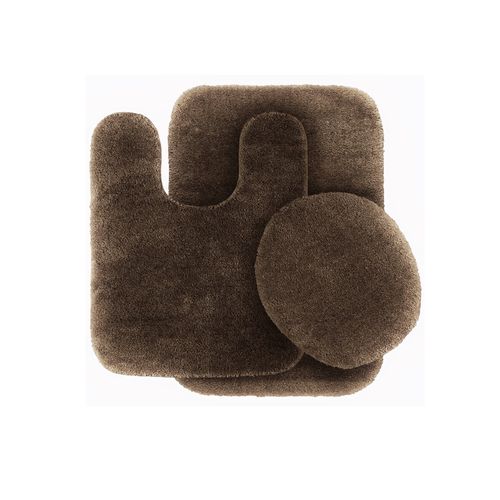 3 Pc BROWN Bathroom Set Bath Mat RUG, Contour, and Toilet Lid Cover, with Rubber Backing