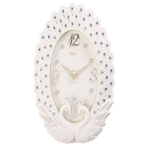 Wall Clock Peacock - White