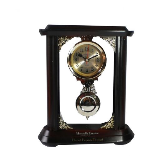 Big Wall Clock with Traditional Pendulum in Maroon / Wood Color