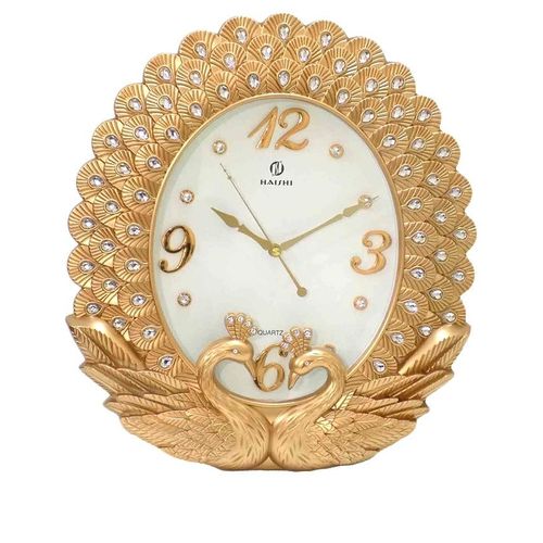 Golden Plastic Peacock Wall Clock