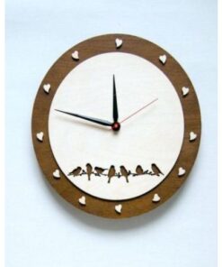 Wooden Bird And Heart Pattern Round Wall Clock