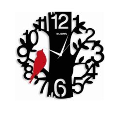 RUBIAN - Sparrow On Tree WallClock - Black & Red