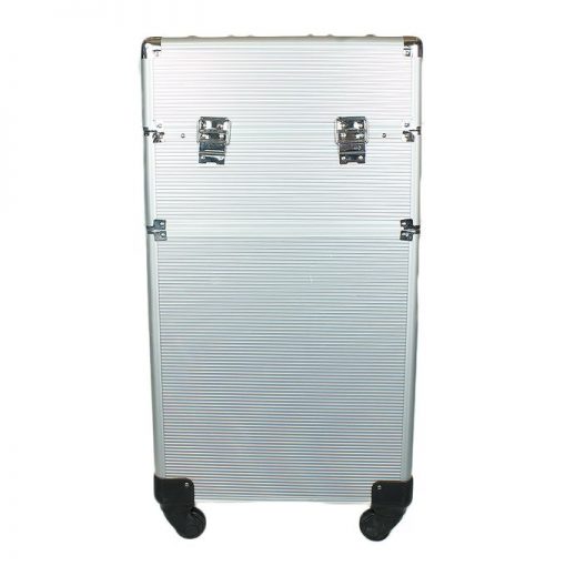 ABL 4 in 1 Portable Traveling Aluminum Professional Makeup Trolley Cart with Multiple-Sized Compartments and Wheels - Silver