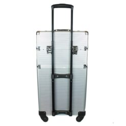 Abl 4 In 1 Portable Traveling Aluminum Professional Makeup Trolley Cart With Multiple-Sized Compartments And Wheels - Silver