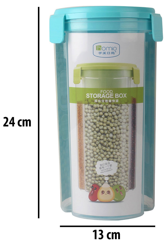 3 Sections Airtight Jar For Cereals Snacks Pulses 2.2 Liter