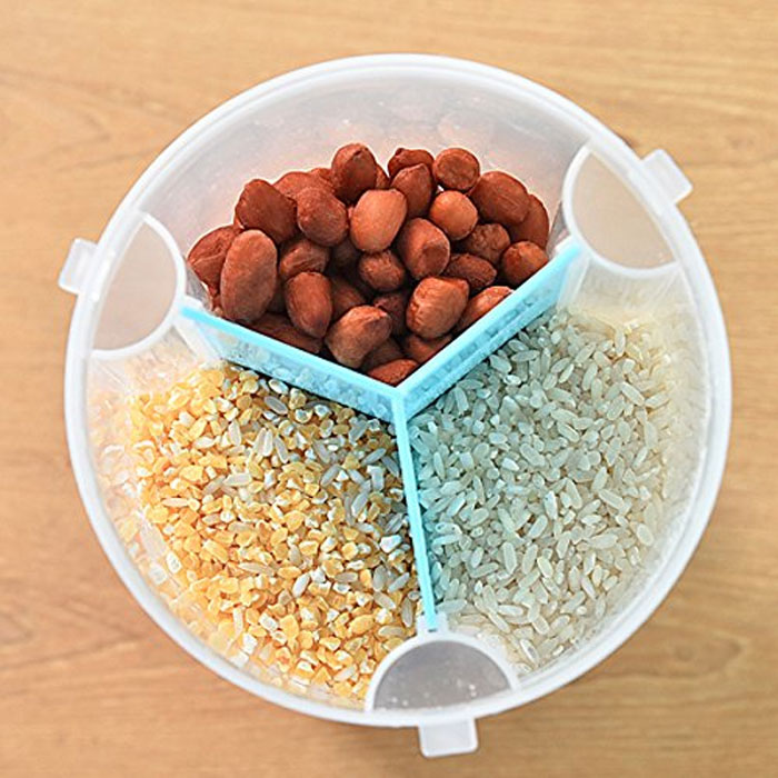 3 Sections Airtight Jar For Cereals Snacks Pulses 2.2 Liter