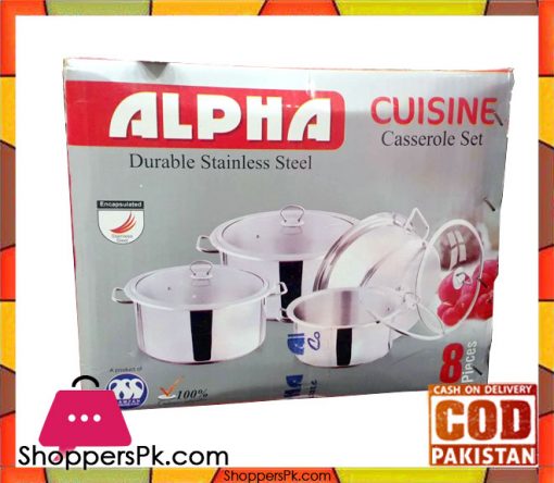 Alpha Durable Cuisine Casserole Stainless Steel 8 Pieces Set