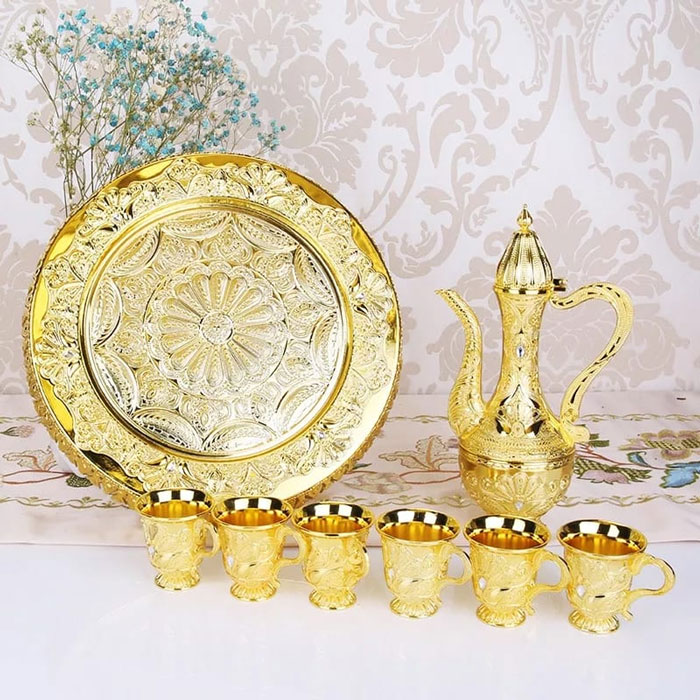 Arabic Turkish Coffee Cups Gawa Set Of 8 Golden A1 - Zam Zam Water Set
