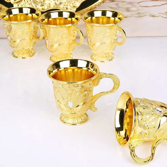 Arabic Turkish Coffee Cups Gawa Set Of 8 Golden A1 - Zam Zam Water Set