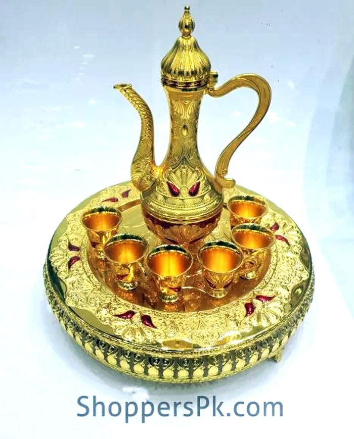 Arabic Turkish Coffee Cups Gawa Set Of 8 Golden A1 - Zam Zam Water Set