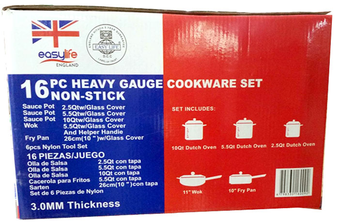 Easylife 16 Pieces Heavy Gauge Cookware Non Stick Set