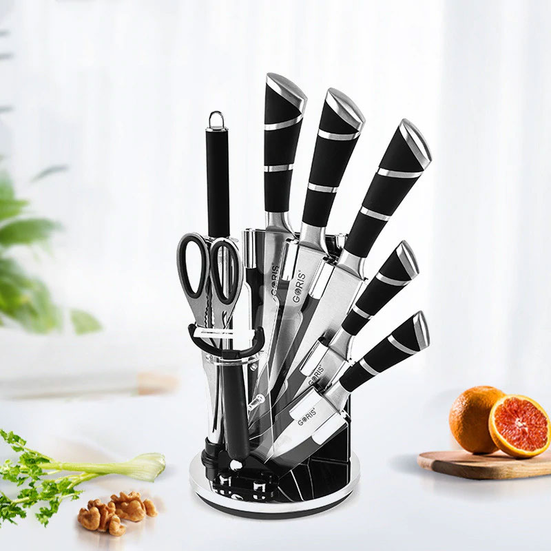 Goris Kitchen Knife Set Black &Amp; Silver Stand 8 Pieces