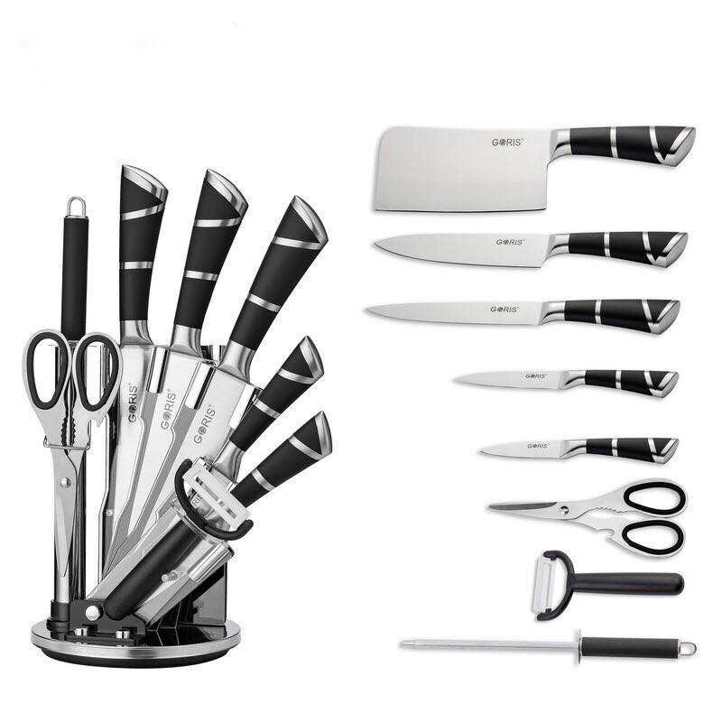 GORIS Kitchen Knife Set Black & Silver Stand 8 Pieces