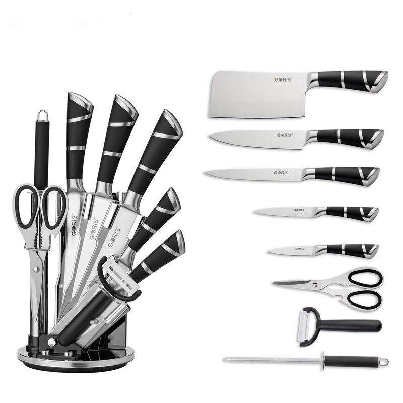 Goris Kitchen Knife Set Black &Amp; Silver Stand 8 Pieces