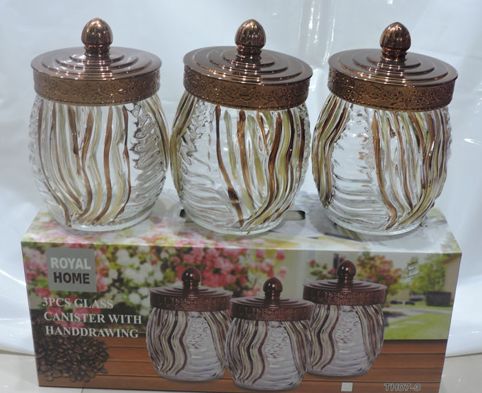 Glass Canister Jar Set 3 Pieces Set