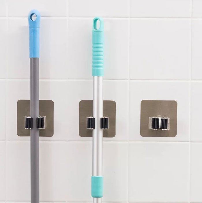 Multifunction Broom Mop Hook Pole Holder Spring Clip Design