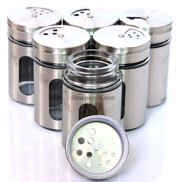 Spice Jar Shaker Glass With Steel Cover 6 Pcs
